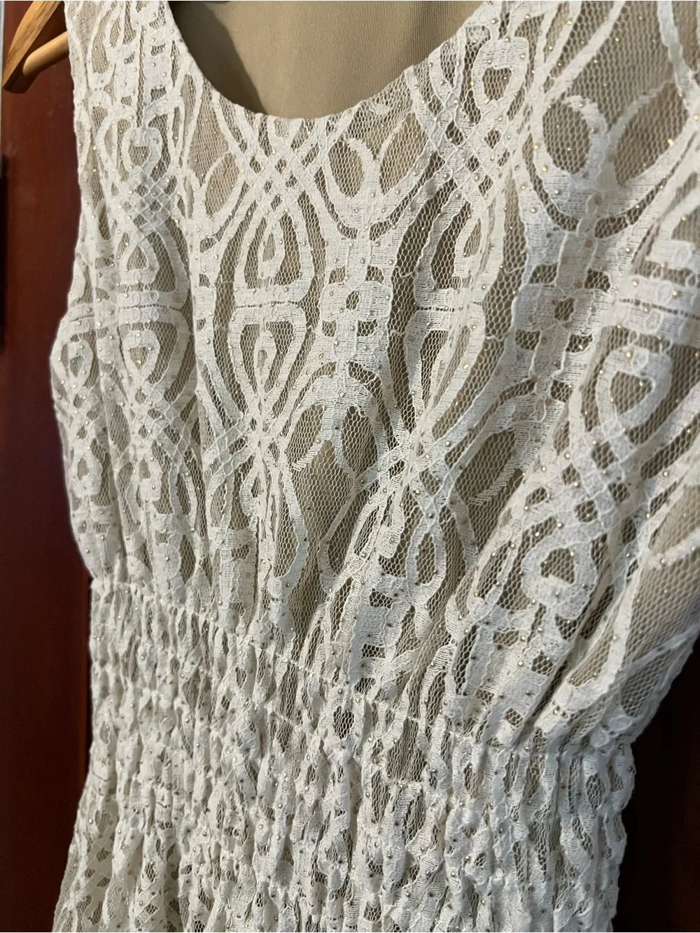 Altar’d State Cream Lace Boho Dress XS Gold Fleck Sleeveless Fit & Flare